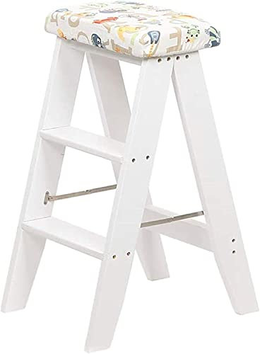 Escabeau pliable à 3 marches avec siège en éponge pour escalade en intérieur, chaise d'escalier portable en bois pour la maison et le jardin