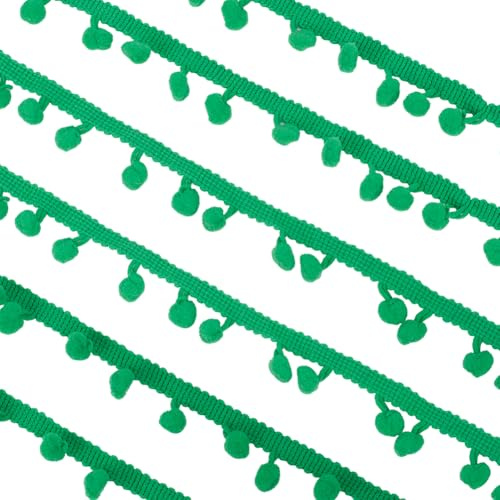CABODYALS 18.29 m de Pompones Verdes con Flecos Y Bordes Florales Borlas Guirnalda Navideña Decorativa de San Valentín Cinta de Encaje con Volantes para Manualidades Costura Confección de Ropa Decorac