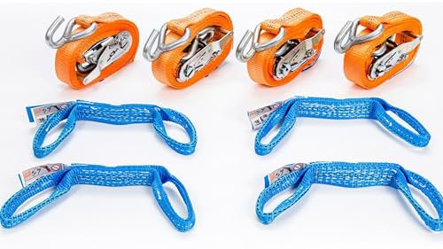 LOADCARE 4X Spanngurt Auto Transport 1000 daN Anhänger KFZ Zurrgurt Radsicherung PKW Quergurt orange 2,5 m
