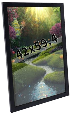 Truevaste Bilderrahmen A2 Schwarz, 42x59.4 cm MDF Fotorahmen, Klassischer Bilder Rahmen für Wand Tischbilderrahmen mit Aufhängen Aufstellen, Picture Frame für Poster Dokument Hochzeitsfotos