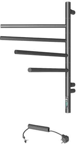 Elna - Scaldasalviette elettrico, 57 W, 62 x 40 cm, colore nero opaco, 4 bracci girevoli, montaggio a parete, termosifone da bagno con termostato e timer, IP44