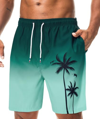 Danfiki Badshorts herr badbyxor bräda strand snabbtorkande med nätfoder blixtlåsfickor, gRÖN, M