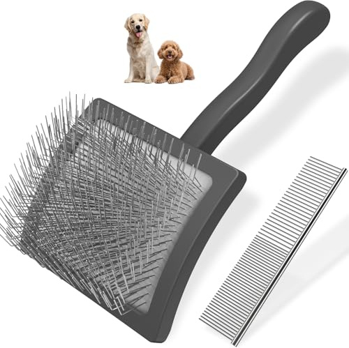 Zupfbürste für Hunde und Haustierkamm, professionelle Hundepflegebürste (Goldendoodles, Pudel, Labradoodles) mit extra langen Stiften zum effektiven Entfernen von Verfilzungen, Knoten und Matten