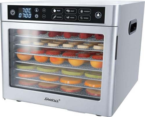 Steba ED 80 Steel Deluxe Dörrautomat, 8 Edelstahlgitter, inkl. Kräutermatte | 8 Edelstahlgitter, inkl. Kräutermatte