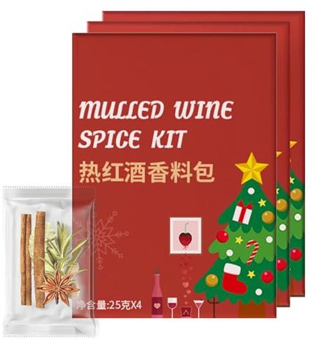 Kit D'épices pour Vin Chaud Naturel, 4 Sachets Biodégradables, Sans Sucre, Végétalien, à la Cannelle, Au Clou de Girofle, à la Muscade et à L'anis Étoilé.(25g*12)