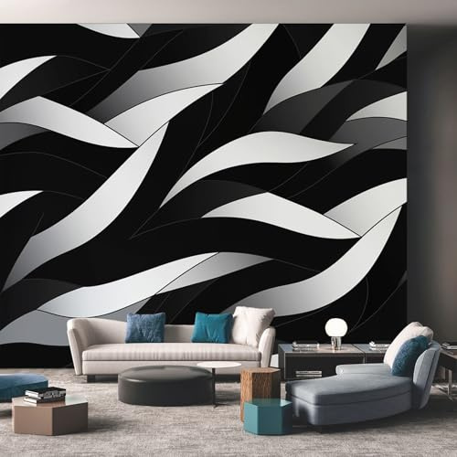Generisch Vlies Fototapete Schwarz Weiß Streifen 200x140 cm, Tapete Schwarz Weiß Tapeten Vliestapete Wohnzimmer Abstrakt Gestreift Schlafzimmer Wandtapete Ornamente Mustertapete W&36