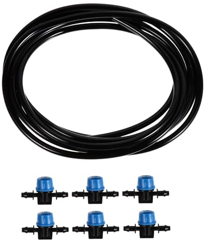 FUTUREORYY Conector de Manguera para Acuario con Válvula Ajustable, Tubo de Silicona Negro, Kit de 7 Piezas con Microbarbo, Tapas Azules, Control de Flujo para Peceras y Acuarios