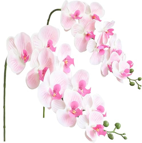 Floroom 2pcs Faux Phalaenopsis Orchid Fake Artificial Flower with Stems, Real Touch Large Blooms 40 Inch for DIY Bouquets, Wedding Centerpieces & Home Decor, Pale Pink