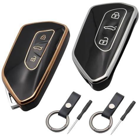 COZERI 2er Set Autoschlüssel Hülle für Golf 8, ID3, ID4, Seat & Skoda | Kompatibel mit Golf 8, ID3, ID4, GTI, GTE, Seat Leon MK4, Tarraco, Ateca & Skoda Octavia, inkl. 2 Schlüsselringe