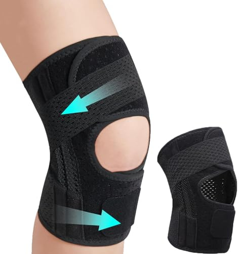 Mjajcnnae Knee Brace for Women & Men, Knee Brace for Meniscus Tear, Knee Pain Relief, Arthritis, Compression Knee Support Side Stabilizers, Injury Recovery, Running, Workout(Black, Large)