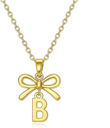 Amgkonp Bow-Initialenkette für Frauen & Mädchen – farbecht, 14K vergoldet, personalisierbar Buchstaben A-Z ((ideal als Weihnachts- oder Geburtstagsgeschenk)