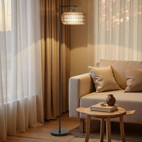 HOMCOM Lámpara de Pie con Doble Capa de Pantalla, Lámpara Salón Bohemia | 3 Temperaturas de Color, Brillo Ajustable, Control Remoto, Interruptor de Pie, Temporizador, para Dormitorio, Oficina