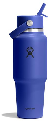 Hydro Flask – Wide Flex Straw Travel Bottle 946 ml (32 oz) | Edelstahl, auslaufsicher, passend für die meisten Getränkehalter – Kalt 24 Std. – Wide Mouth – Capri Blue
