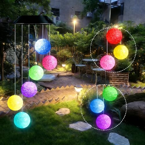 Litark Carillon éolien Solaire pour extérieur, Changement de Couleur Portable Cristal étanche Carillon éolien Solaire à LED pour la décoration de Jardin, Cadeaux pour la fête des mères, Noël