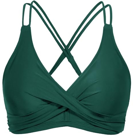 JFAN Top de Bikini Mujeres Parte Superior de Bikini Push Up Cruzada con Lazo Bikini Top Wrap Classics Verde Oscuro XL