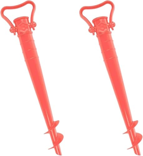Paquete de 2 soportes para paraguas de acero estilo pincho y barrena, accesorio de sombra de playa duradero y ligero para fijación de sombrilla al aire libre