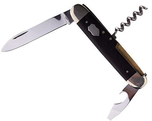 Hartkopf-Solingen 1.4034 Couteau de Poche Multifonction avec Lame et Tire-Bouchon en Acier Inoxydable et Bois d’ébène