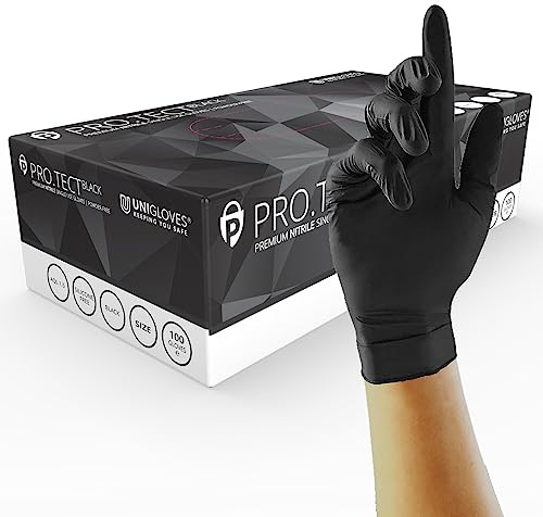 Unigloves PRO.TECT Black GA0045 Nitrile Single Use - Multipurpose, Powder Free Disposable Gloves, Box of 100 Gloves, Black, Extra Large