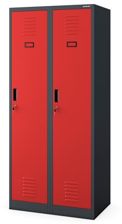 Jan Nowak Armoire Vestiaire Metallique 2B1A Casier en Métal 2 Compartiments cloison Revêtement en Poudre 180 cm x 80 cm x 50 cm (Anthracite/Rouge)