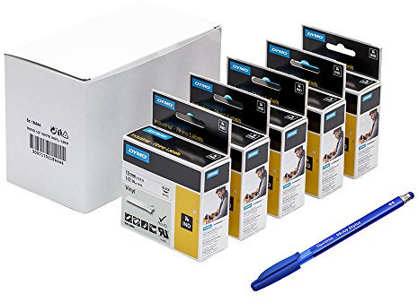 5 x Dymo 18444 Rhino Industrie Vinyl-Etiketten, selbstklebend, 12 mm x 5,5 m Rolle, schwarz Druck auf wei + Papermate Kugelschreiber Geschenk