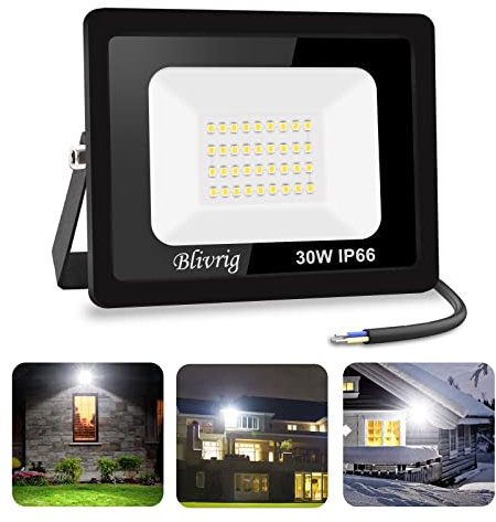 Blivrig 30W Faretto LED da esterno Bianco Freddo 6500K, 3000LM Faro LED Parete, Impermeabile IP66 Fari LED Luce Bianca Fredda Proiettore per Cortile Cantiere Giardino