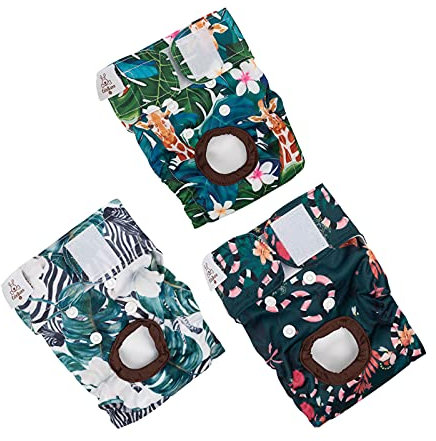 CuteBone 3er-Pack Waschbare Hundewindeln für Damen, wasserdichte Welpenhosen, Valentinstag, Rosenkollektion für Hündchen in der Hitzeperiode D39L-DE