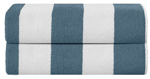 SweetNeedle Beach Towels for Adults Pack of 2 - Sea Glass Green Cabana Striped Classic - 100% Cotton Terry Ringspun Pool Towel, Quick Dry, Super Absorbent Swimming large towel, 450 GSM, 76 x 152 cm