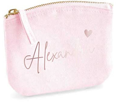 minimutz Schminktasche für Mädchen mit Name | Motiv kleines Herz inkl. Namensdruck | Personalisierte Schminktasche Ordnungshüter Damen Mädchen (S, Rosa)