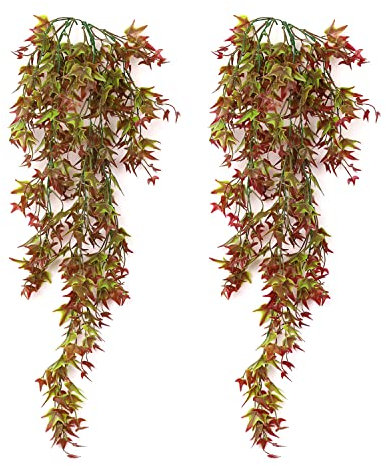 MYLERCT 2 Stück Kunstpflanzen, 70 cm Kunstpflanze Hängend, Rote Hängepflanze Künstliche Pflanze, Einfache Pflege, Gefälschte Pflanze weit Verbreitet im Gartenhaus Hochzeitsdekoration