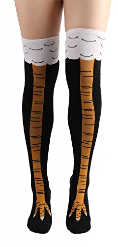 FGFD&OU Lustige Socken Damen Herren Fun Hühnerfüße Kniestrümpfe Overknees Lange Strick Warme Leggings Überknie Hühner Cartoon Sportsocken für Unisex