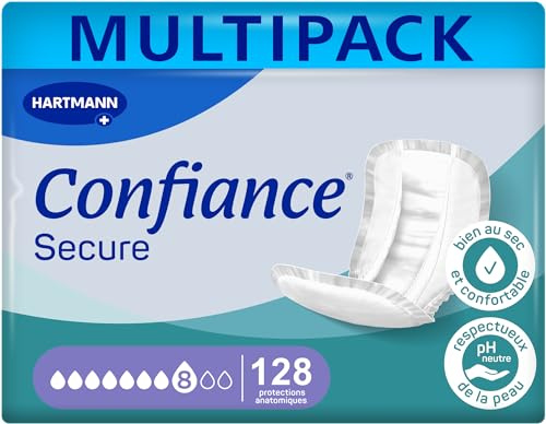 Confiance Secure – Anatomische saugfähige Protektoren für Männer und Frauen – Absorptionsgrad = 8 Tropfen (starke Blasenschwäche) – weiches Material – Weiß – 4 x 32 Stück