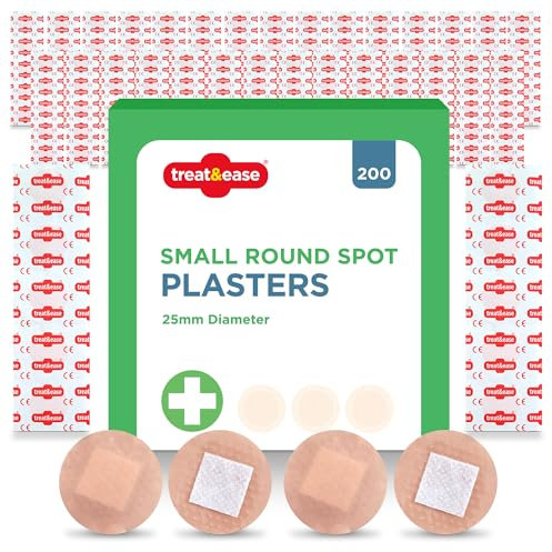 SOL 200pk Small Round Spot Plasters 2.5cm - Hypoallergenic Fabric and Waterproof for Kids or Sensitive Skin, Sterile Wound Care, First Aid Kit Refill for Minor Cuts, Abrasions, Kitchen and Food Prep.