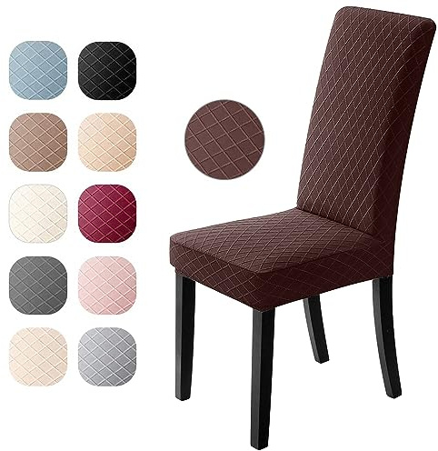 Stolsöverdrag 6 Stycken Stretch Stolskydd Jacquard Stolsöverdrag för Matsal Modernt Matstolsskydd Avtagbart Matstolar överdrag Bi-Elastiskt överdrag för Matsal, Hotell, Familj (6 Stycken, Mörkbrun)