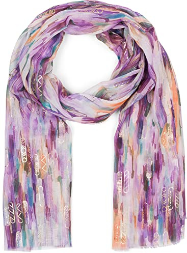 styleBREAKER Damen Schal mit buntem Streifen Farbverlauf Muster und Metallic Akzenten, Stola mehrfarbig gestreift 01016222, Farbe:Lila