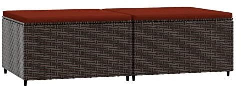 Tidyard 2 STK. Gartenhocker Fußhocker Sitzhocker Hocker Fußschemel Ottomane Gartenmöbel Kissen Poly Rattan Braun