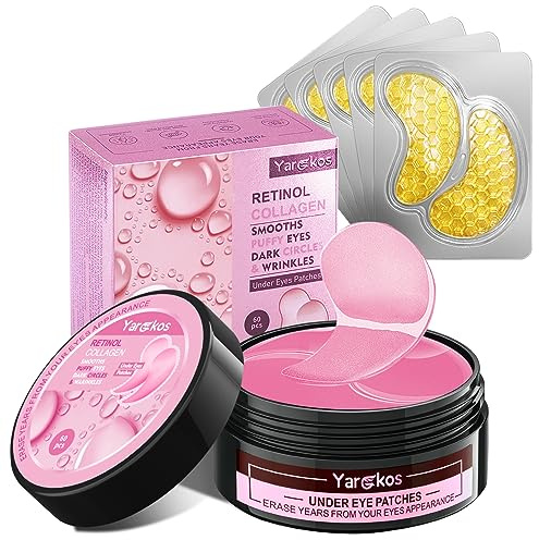 60 parches de color rosa debajo de los ojos con 5 máscaras de viaje, 30 pares de máscaras para ojeras, tratamiento de ojos hinchados, almohadillas de gel de colágeno hidratantes para hinchazón y