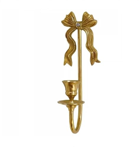 Wand-Kerzenleuchter, Messing-Kerzenleuchter, Wandmontage, Kerzenhalter, Schleife, dekorativer Vintage-Kerzenhalter, antike Wanddekoration, 8,9 cm LX 7,9 cm B x 22,9 cm H