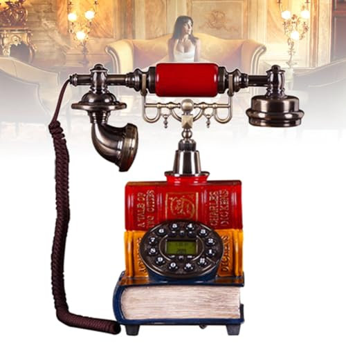 Teléfono Fijo Retro con Cable, Teléfonos Antiguos con Estilo de Libro de Inicio Tecla de Rellamada Resina/Aleación de Zinc/Auricular de Metal ABS, Teléfono Antiguo para Decoración Oficina