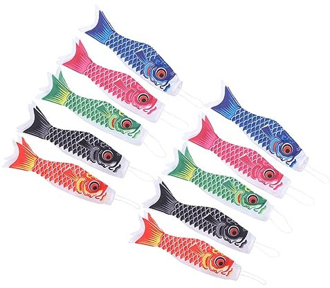 10 Stück Karpfen-Streamer-Dekor-Flaggen, Karpfen-Windsack, Windsocke, Windsäcke, for Aufhängen im Freien, Karpfen-Flagge, Festival-Karpfen-Anhänger, japanische Flagge, Koinobori-Kettengewirke, Plug-in