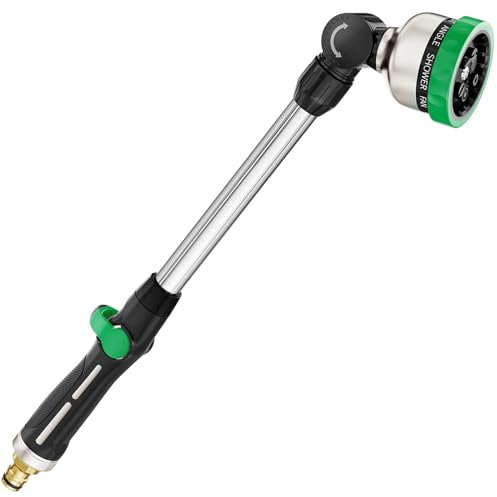 FANHAO Garten Gießstab Metall, 45cm Lang Gartenbrause mit Daumensteuerung, 180° schwenkbaren Kopf Stabbrause, 9 Sprühbilder Bewässerung Zauberstab für Blumenampeln und Sträucher -Grün