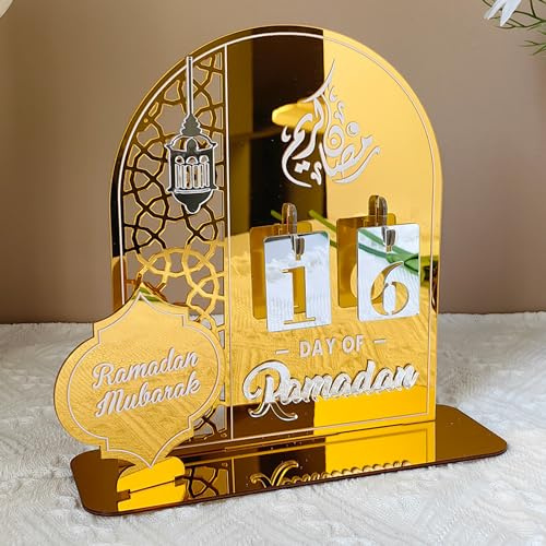 2024 Ramadan Adventskalender, Ramadan Kalender Ramadan Dekoration,Eid Advent Day Countdown,Acryl-Countdown-kalender Ornament Gebet Ramadan Mubarak Deko Wohnzimmer Ramadan Geschenke (Gold)