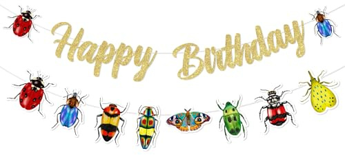 Insect Birthday Party Decorations - Bug Happy Birthday Banner and Bug Garland, Bugs Animal Birthday Party Decorations for Boys Girls, Garden Bugs Birthday Party Supplies