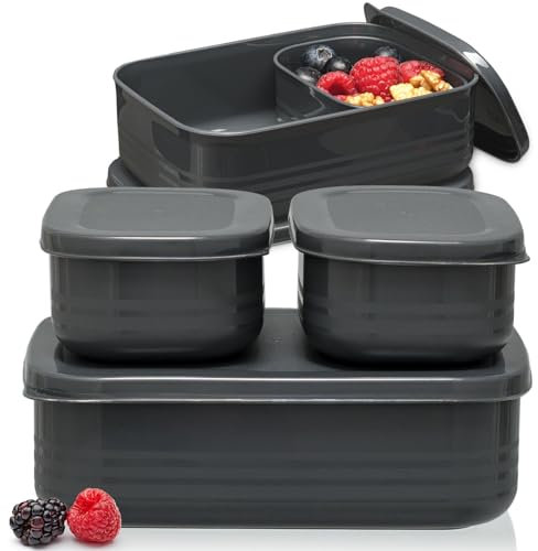 Hausfelder Brotdosen Lunchbox-Set, 1x900ml + 2x280ml, Brotdose mit Fächern für Kinder und Erwachsene, einsetzbar als Butterbrotdose, Brotzeitbox (SpaceBlack, 1 x 900ml, 2 x 280ml)