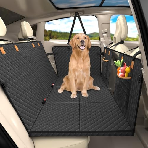Lekeinchi Back Seat Cover for Dogs - Back Seat Extender, Waterproof Non-Slip Hard Bottom, Car Seat Cover for Dogs Split Design & Holds 400lbs, Universal Fit Sedan/SUV/Truck