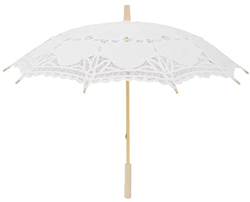 OXFUZZ 80cm Victorian Lace Embroidery Wedding Umbrella Bridal Parasol White