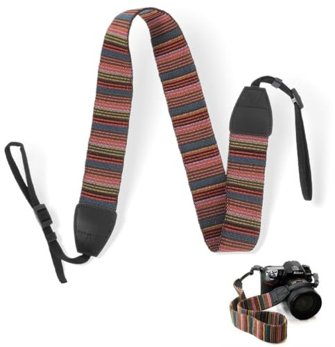 Sangle pour Appareil Photo, Sangle Appareil Photo, Bandoulière et Dragonne Courroie Lavable Laniere Bandouliere Appareil Photo Longueur réglable, Pour appareil photo reflex numérique Canon etc, A