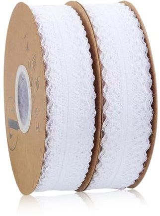 White Lace Ribbon, 2 Rolls Decorative Ribbon Lace Fabric, Vintage Decorative Laces Crochet Laces Sewing Roll for Sewing Craft Wedding Decoration(3cm x 23m Each)