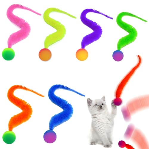 Felicify Wackelball für Katzen, 6 Stück Wackelball Spielzeug Katzen, Wurmkatzenspielzeug, Katzenspielzeug Ball, Katzen Hüpfbälle Spielzeug, Interaktives Spielzeug für Katzen