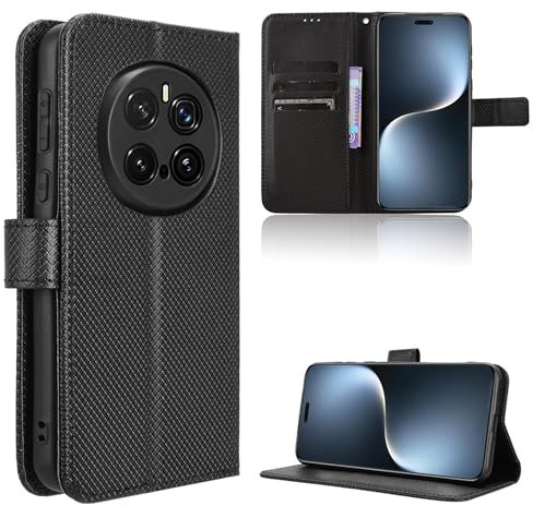 Rojeuinn Hülle für Honor Magic 7 Pro 5G Handyhülle-Hülle Stoßfest Case Cover-Handy Case in Premium Kohlefaser [Klappbar Flip] [Standfunktion Tasche] -Schwarz
