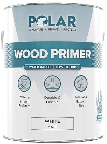Polar Wood Primer - 84 Fl Oz - Matte White Finish - Water-Based Primer Paint for Interior & Exterior Wood Surfaces & Painted Surfaces - Strong Weather-Resistant Adhesion - Roller & Brush-On